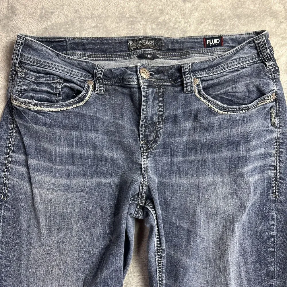 Silver Fluid Denim Suki Mid Capri Womens Jeans 14/23 Medium Wash Y2K